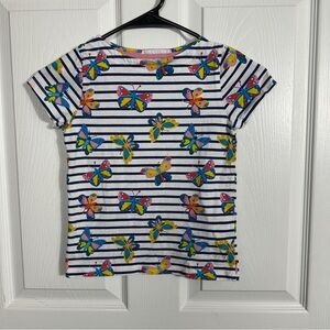 Boden short sleeve top,‎ girl size 6-7 years, butterflies, stripes, cotton